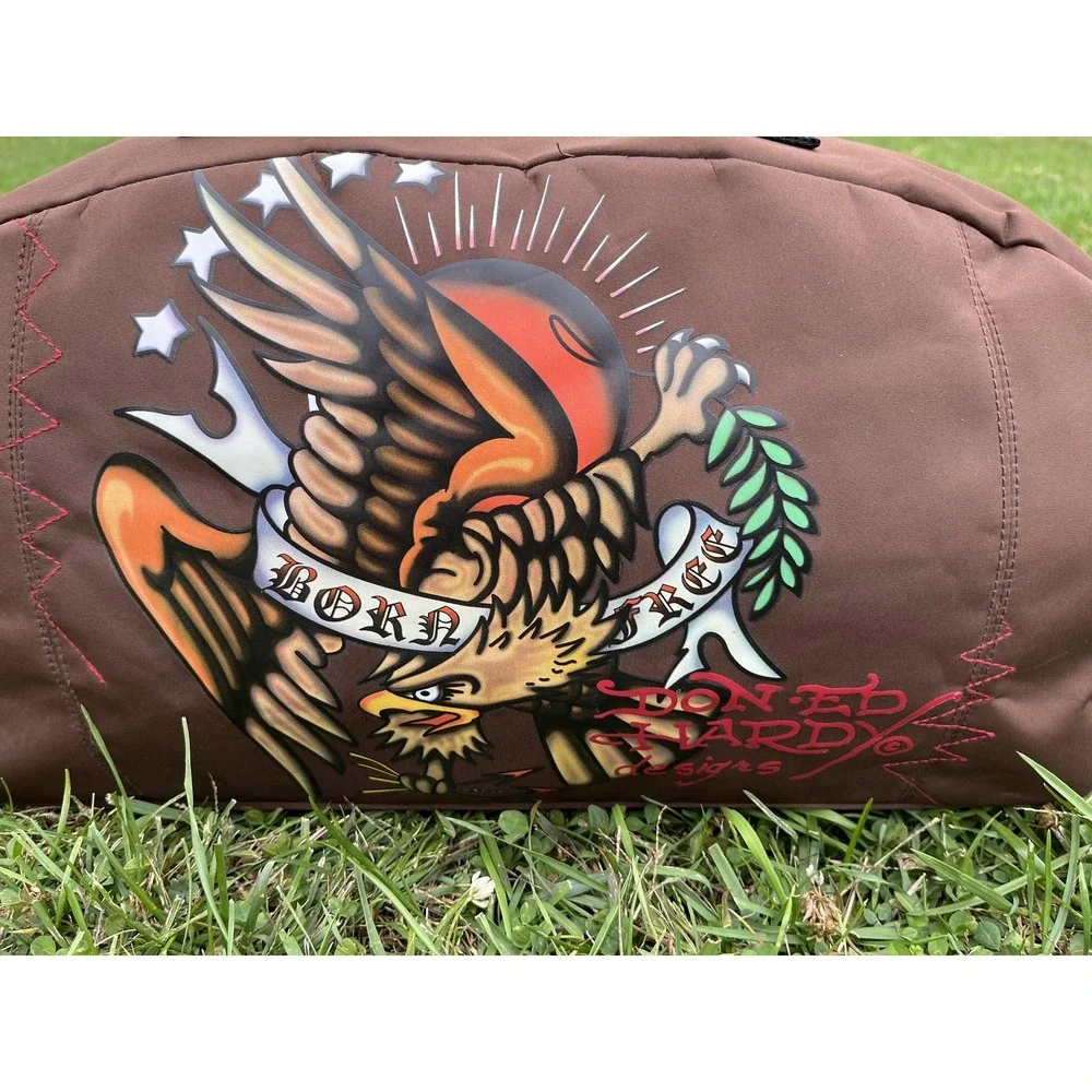 Ed Hardy Born‎ Free Eagle Duffel Gym Bag Brown Tattoo Art Weekender Travel Strap